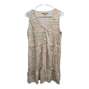 LOFT Womens Stripe Ivory Button Flounce Tier  Dress Medium